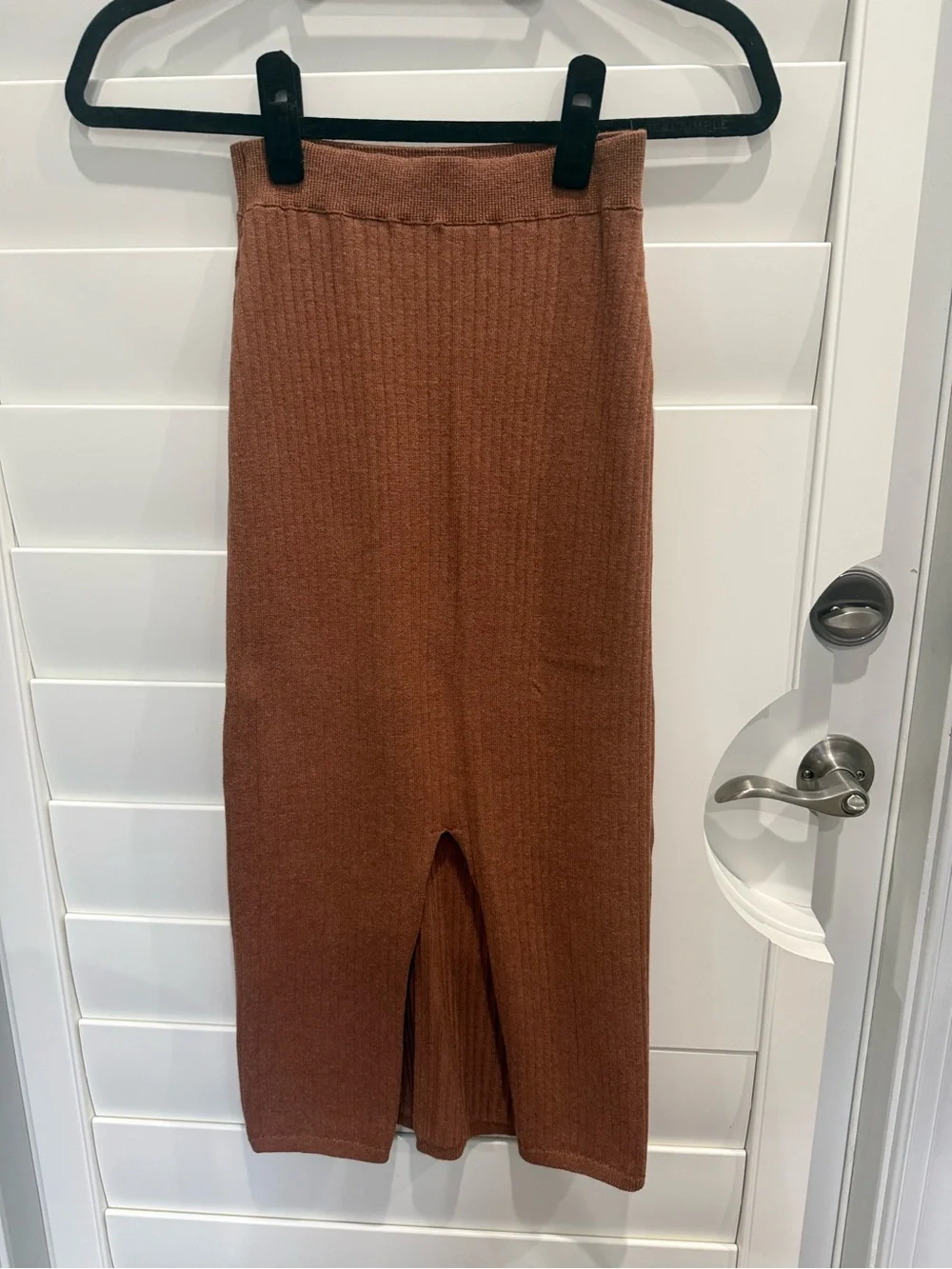 Free People Ribbed Midi Skirt in Rust Brown